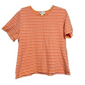Sport Savvy Womens Tshirt Orange XL Striped Cotton Stretch Short‎ Sleeve Tee